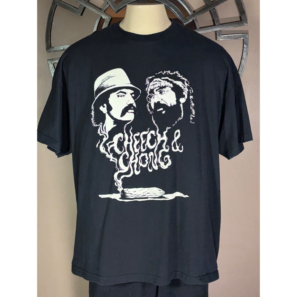 Cheech & Chong Alstyle Classic Black Graphic T-Shirt Mens 2XL Smoke Portrait
